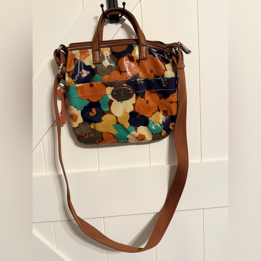 Fossil Key-Per coated canvas crossbody bag in a multi-color floral print
